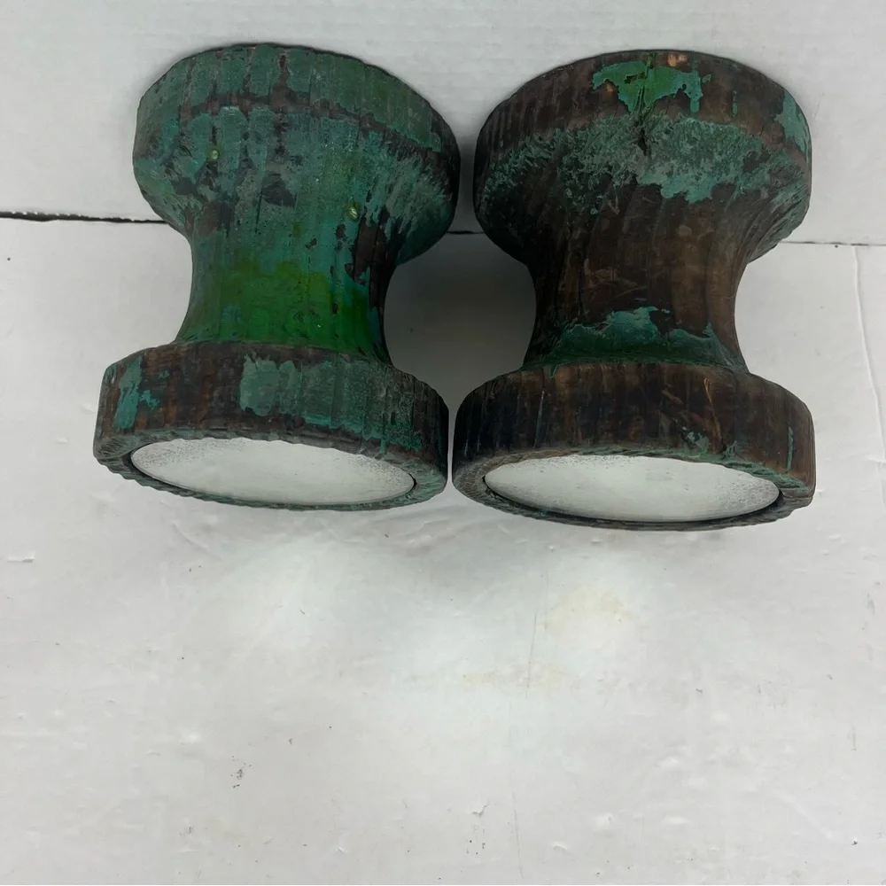 Unique wood peg/hooks pair(2) with mirror front in rustic chippy green